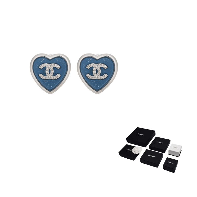 CHANEL Stud Earrings Blue Blue