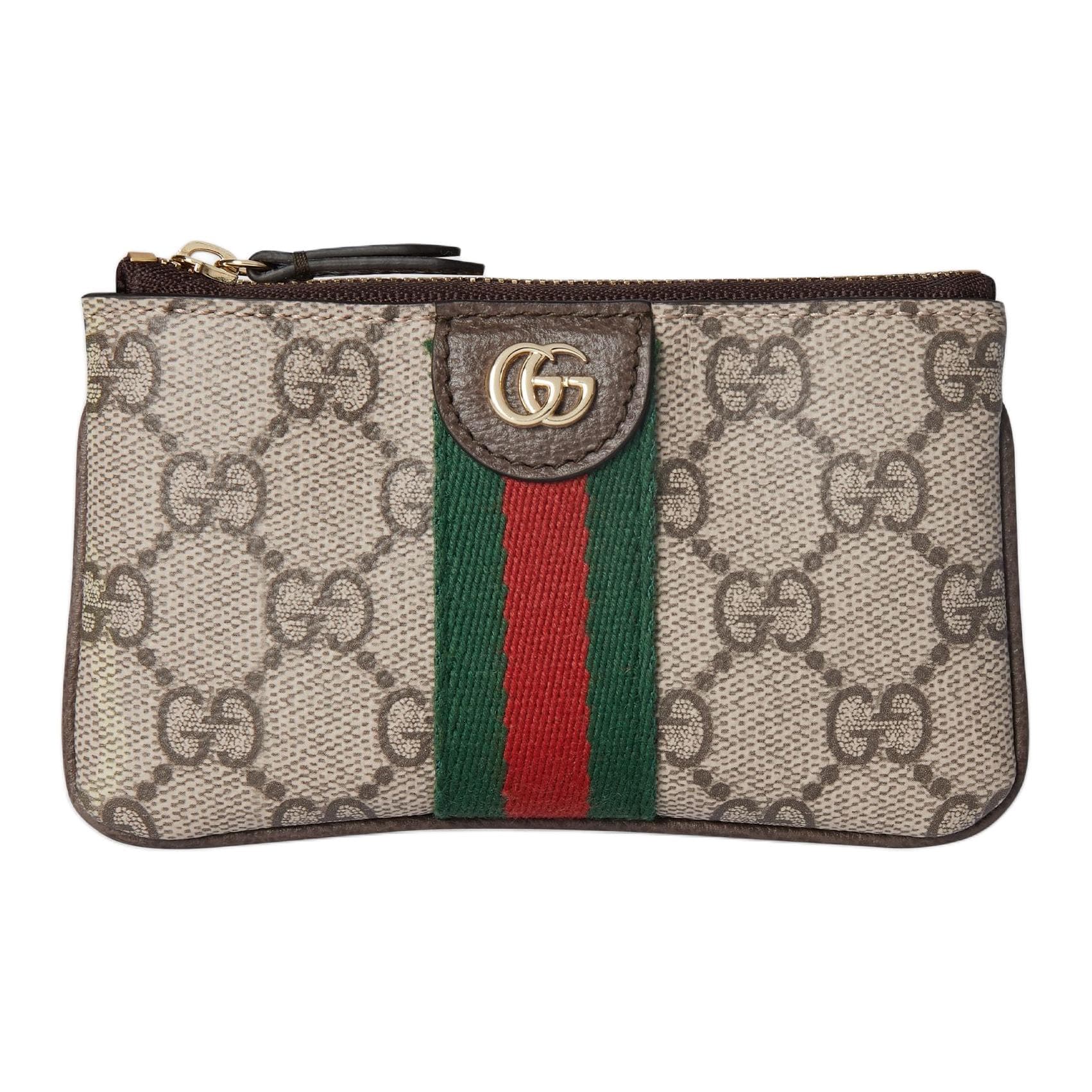 GUCCI OphidiaGG Supreme Canvas With Coin Purse Key Pouch Beige & Dark Brown
