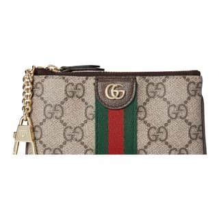 GUCCI OphidiaGG Supreme Canvas With Coin Purse Key Pouch Beige & Dark Brown