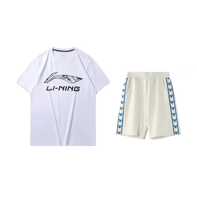 Li Ning Sportswear Set (White ShortSleeved TShirt+Champagne White Shorts)