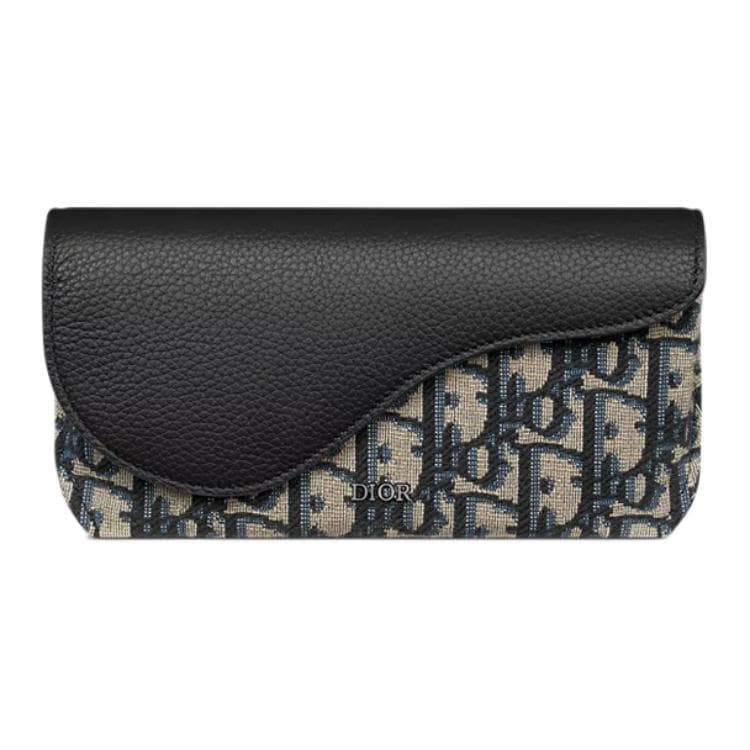 DIOR OBLIQUE Calfskin Eyeglass Pouch Beige Black Basic Set (Bag+Dust Bag)