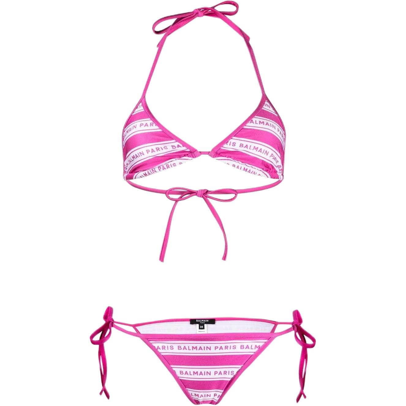 Balmain striped logoprint bikini Rose Red