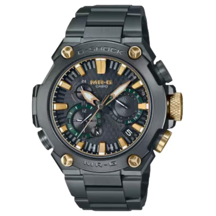 CASIO MRG B2000 Collection ['200', 149259]m Waterproof Solar Quartz Movement Titanium Strap Watch Black Dial