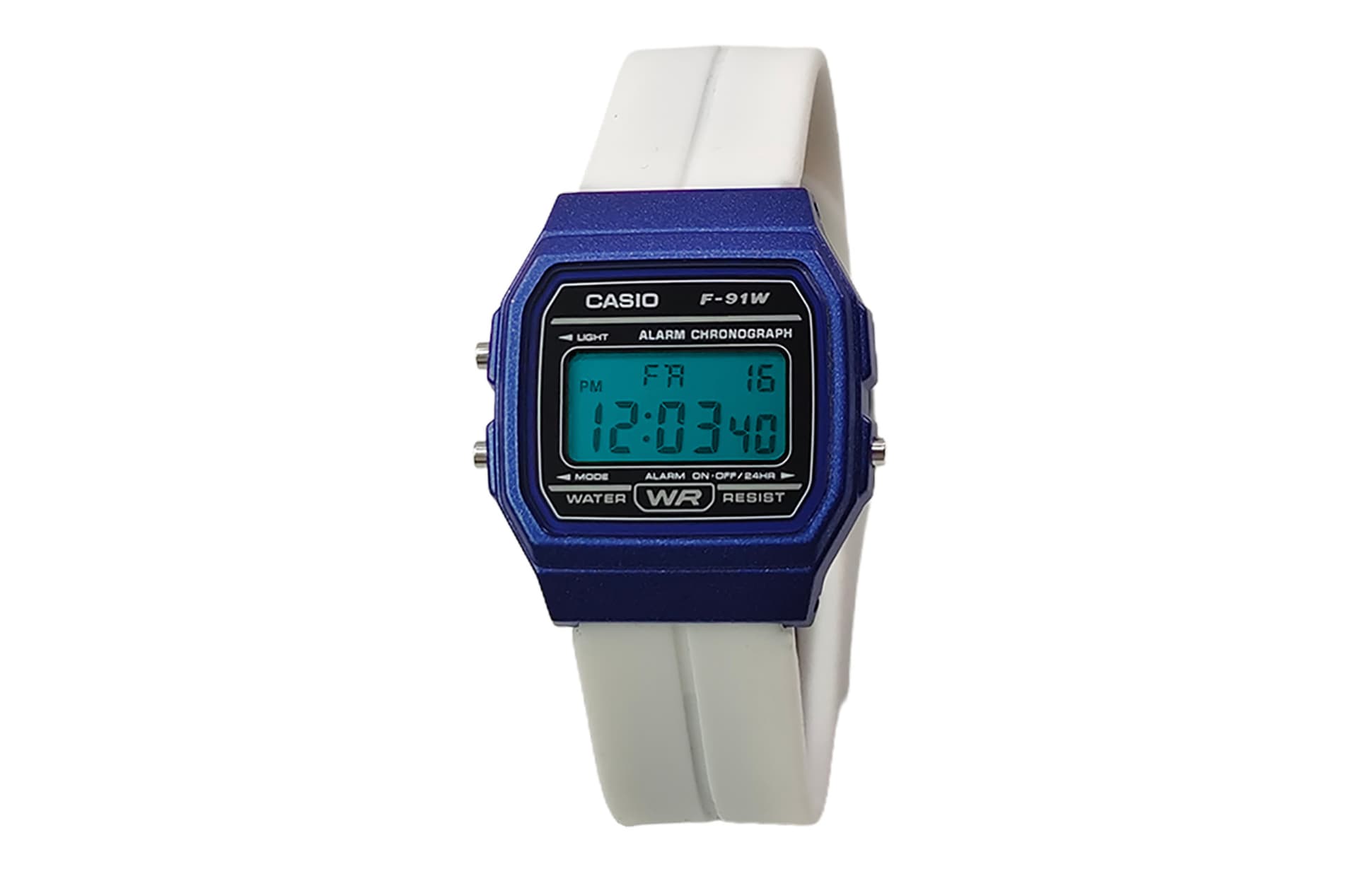 White Strap Cyan Dial Lens