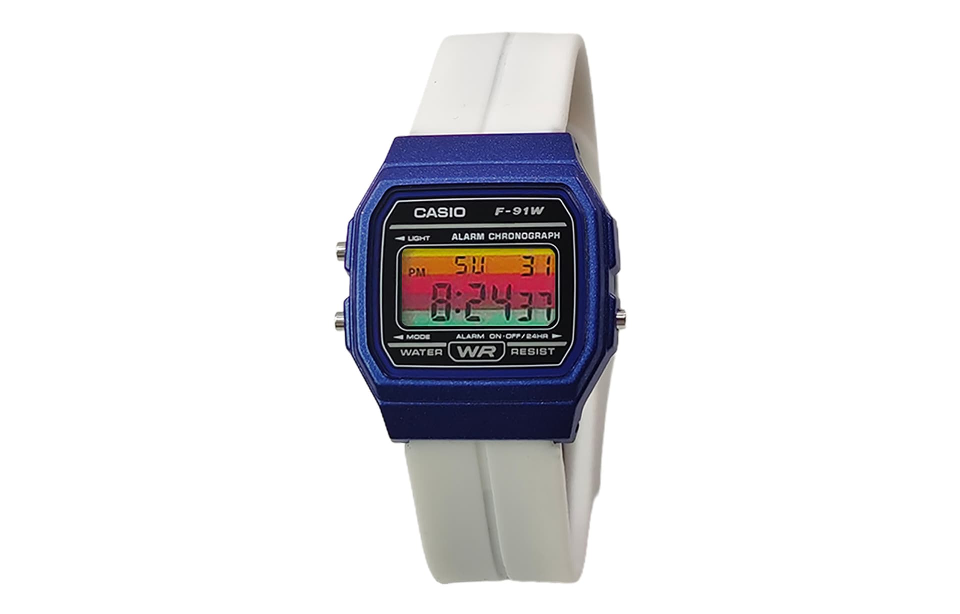 White Strap Multicolor Horizontal Stripes Dial