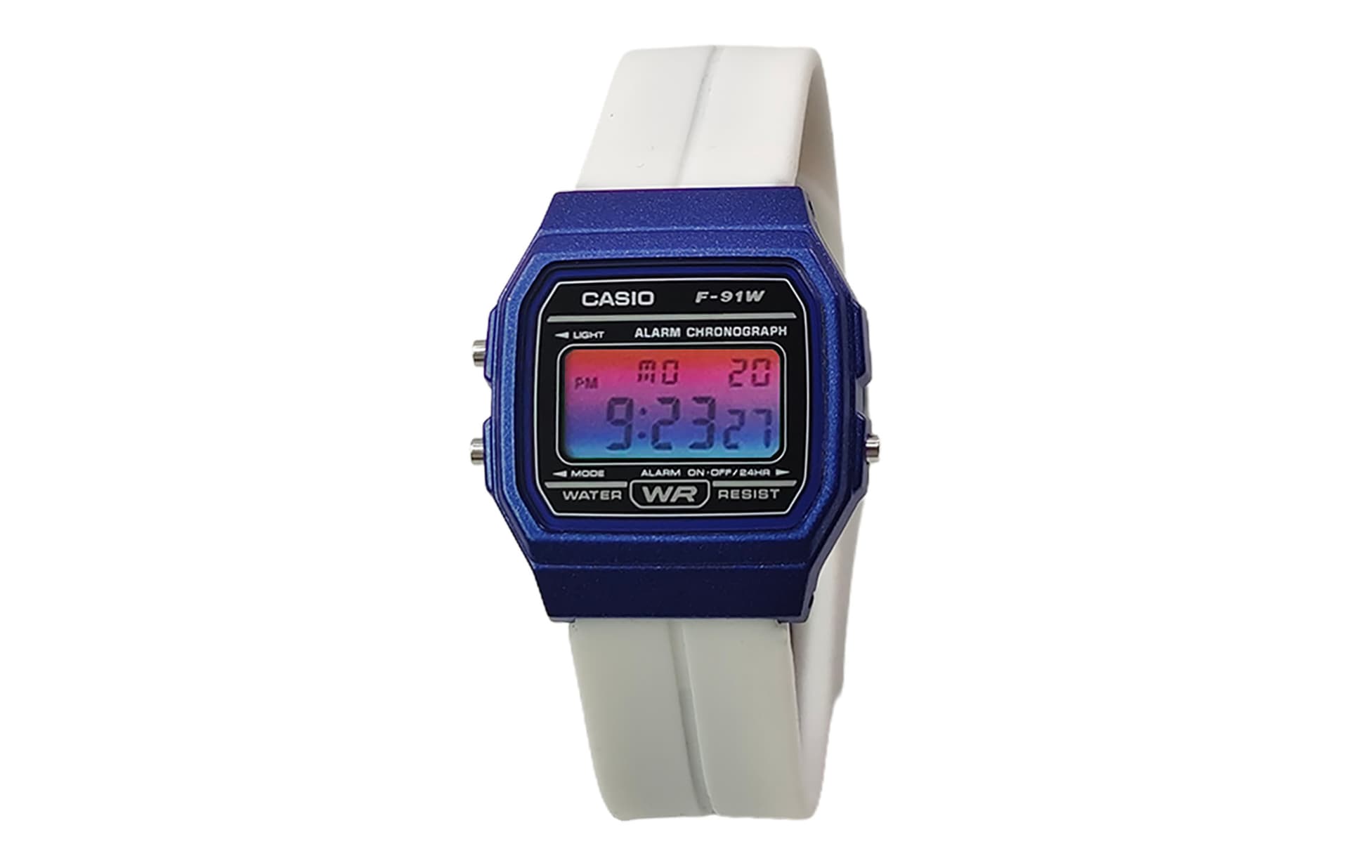 White Strap Red Blue Gradient Dial