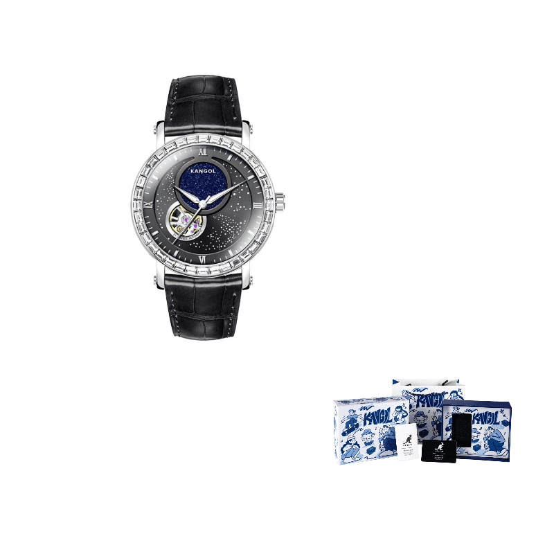 KANGOL Mechanical Movement Belt Strap Watch Blue Dial Light black