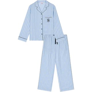 Victoria's Secret Pajama Set Dense Texture Lightweight Smooth Sleek Blue White Stripes