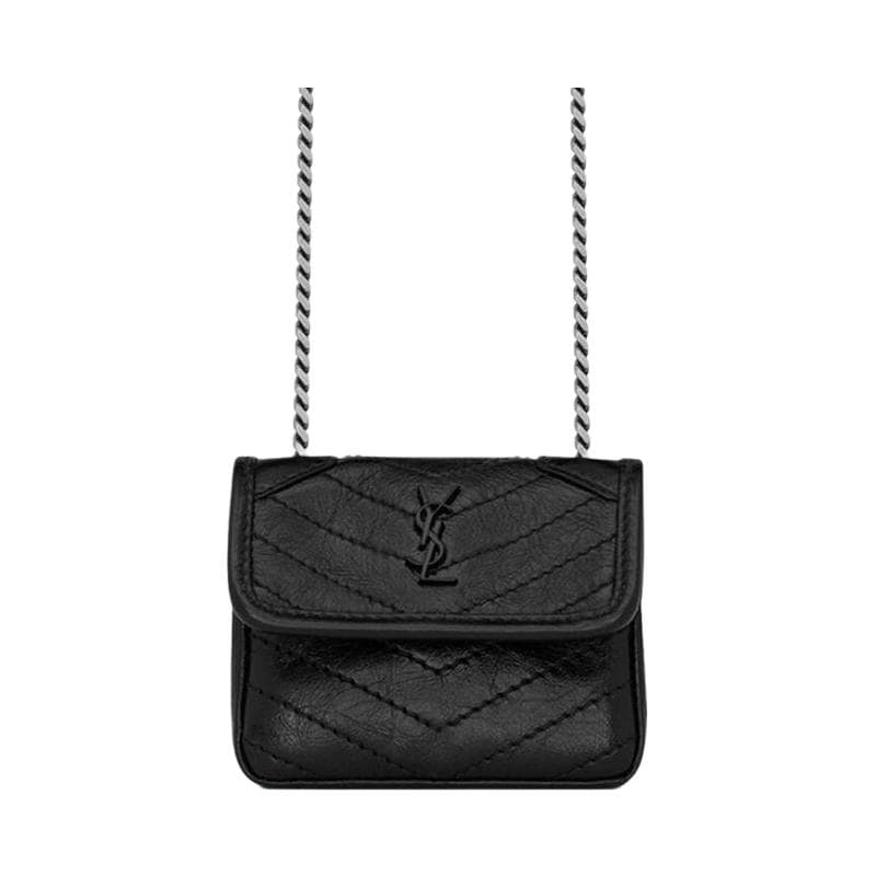 SAINT LAURENT Niki Cow One Shoulder Crossbody Earphone Case Black Box(Basic Set+Box)