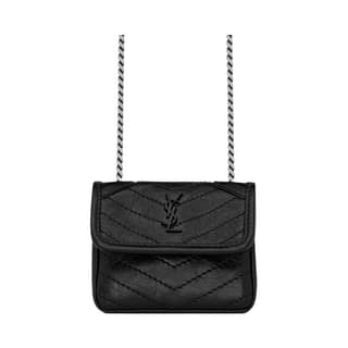 SAINT LAURENT Niki Cow One Shoulder Crossbody Earphone Case Black