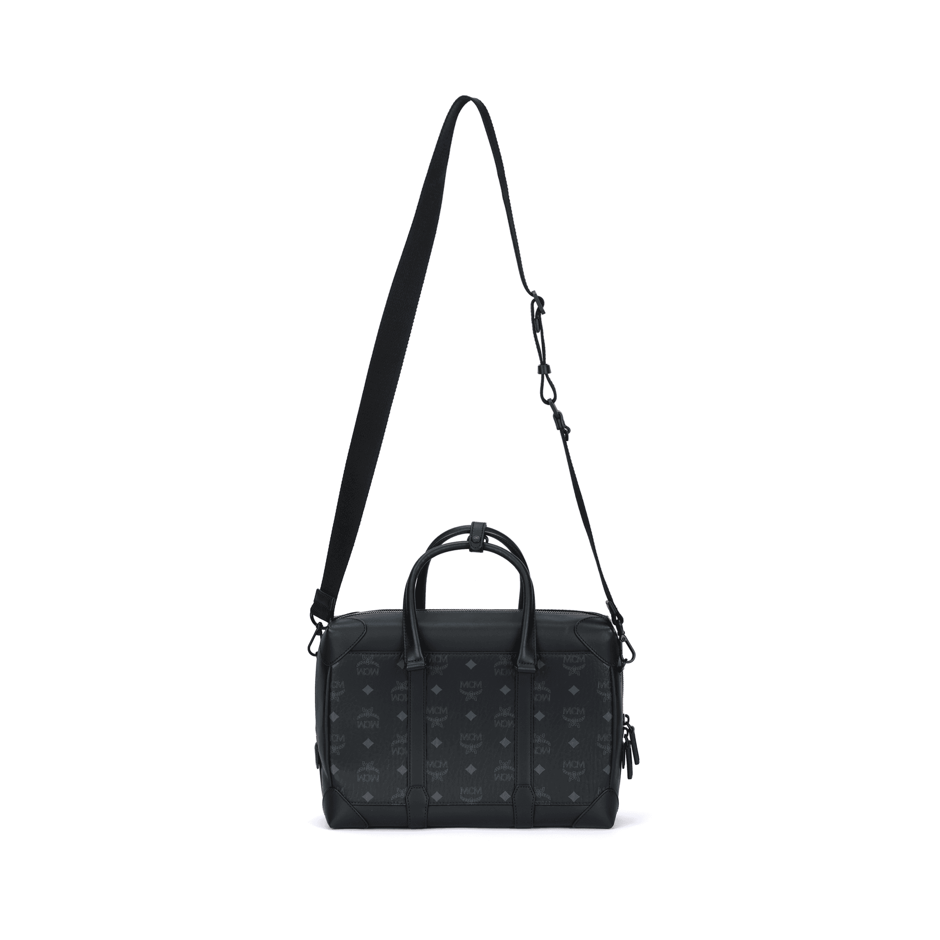 MCM Coated Canvas With Nappa Trim Briefcase, Shoulder Bag, Crossbody Bag, Handbag Medium Black Basic Set (Bag+Dust Bag)