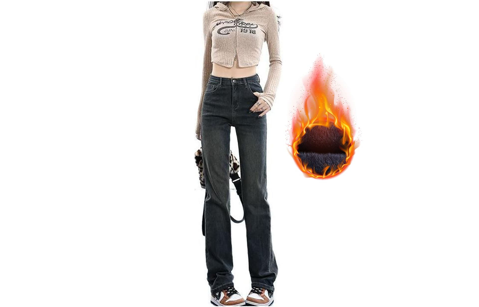 FOREVER 21 Jeans Moderate Straight Fit Concrete Gray FleeceLined