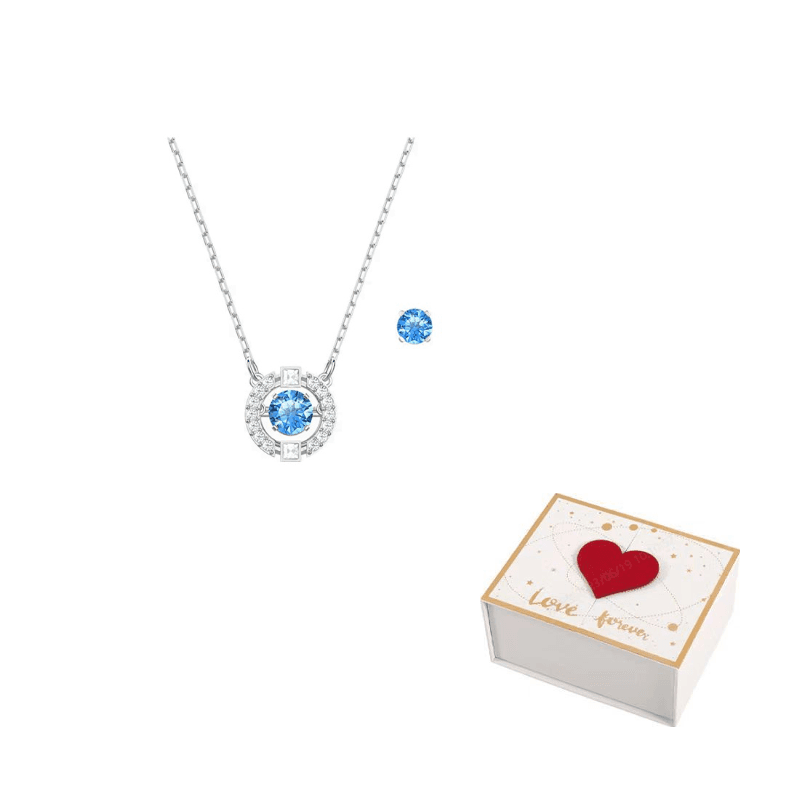 Swarovski Una Hoop Earrings Necklace Set Blue/Plated White
