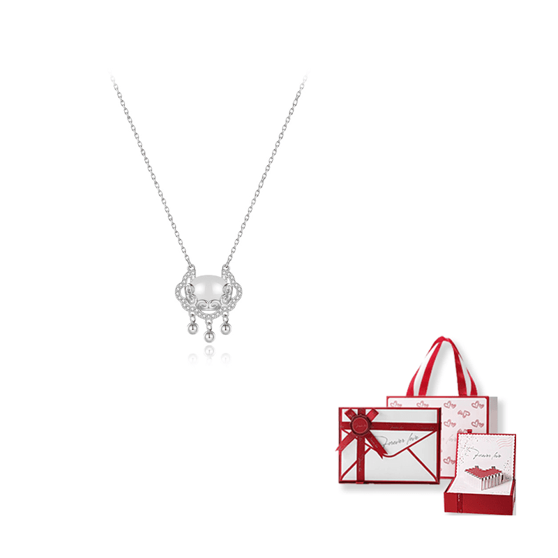 YOASOBI 925 Sterling Silver 999 Silver With Zircon Alloy Colored Glaze Necklaces Ruyi Longevity Lock Necklace (999 Fine Silver)