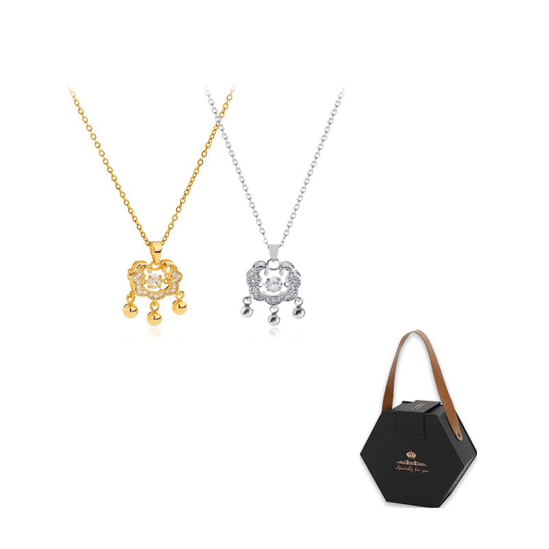 Gold+Silver Peaceful Lock Necklace 1 Pair