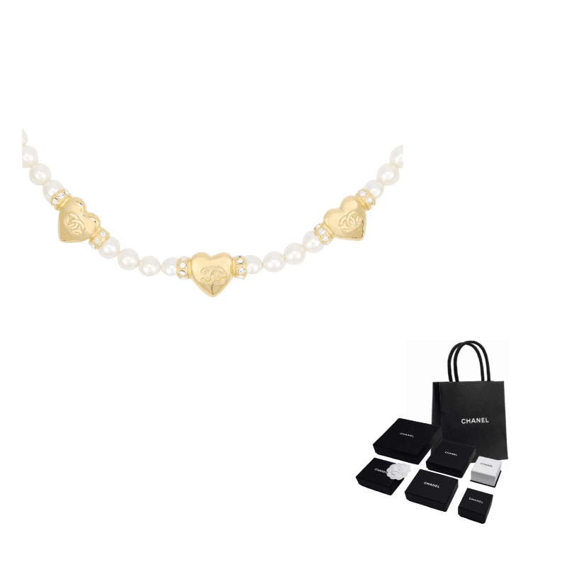 CHANEL 24P Pearl Necklaces Gold/White Gold/White