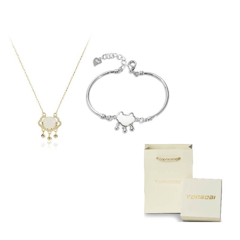 Gold Longevity Lock Necklace+Bangle Set