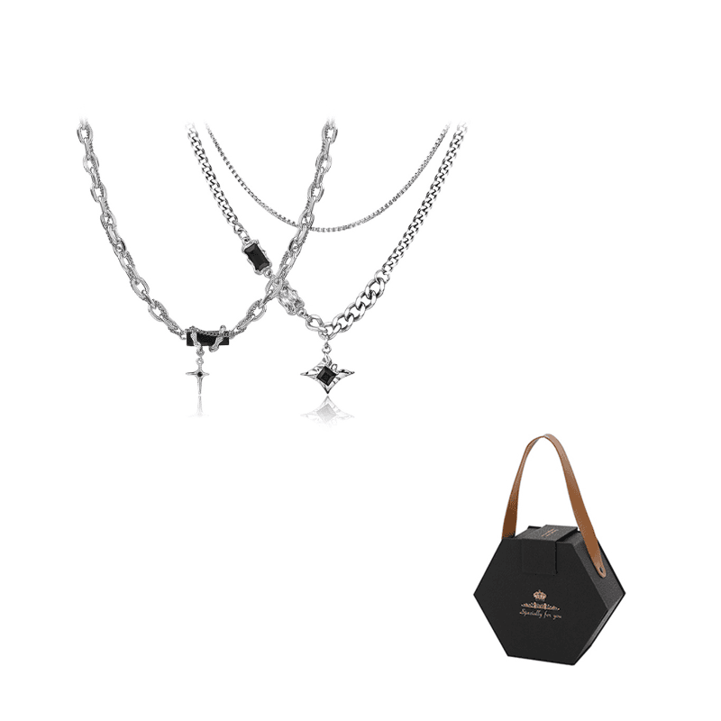 WANLIACC Titanium Steel Necklaces Necklace Set [Cross + Starlight Double Layer]