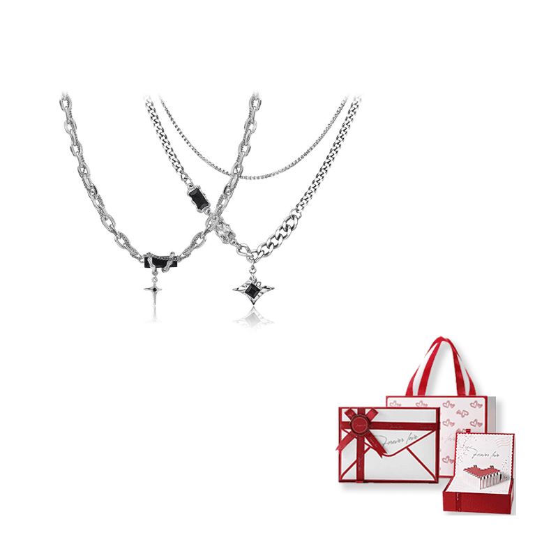 WANLIACC Titanium Steel Necklaces Necklace Set [Cross + Starlight Double Layer]