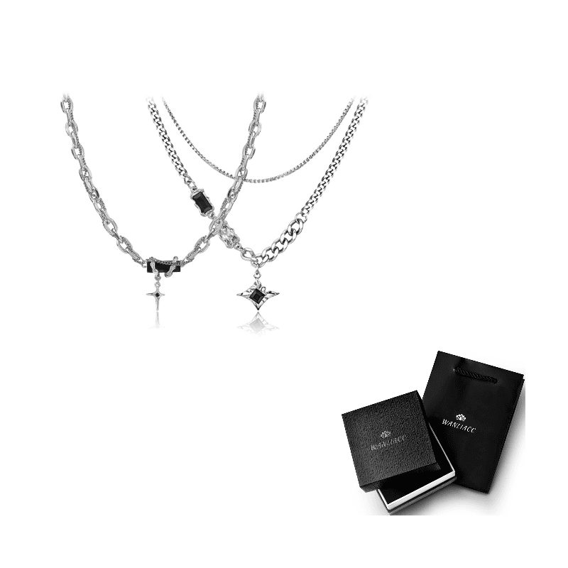 WANLIACC Titanium Steel Necklaces Necklace Set [Cross + Starlight Double Layer]