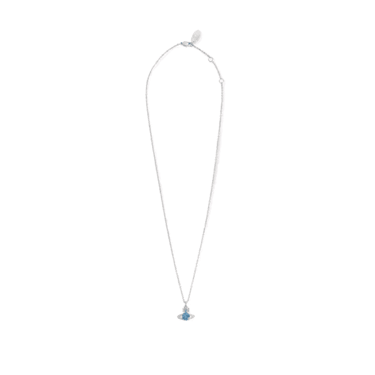 Vivienne Westwood Brass Saturn Styling Sparkling Rhinestone Necklace Silver/Sea Blue