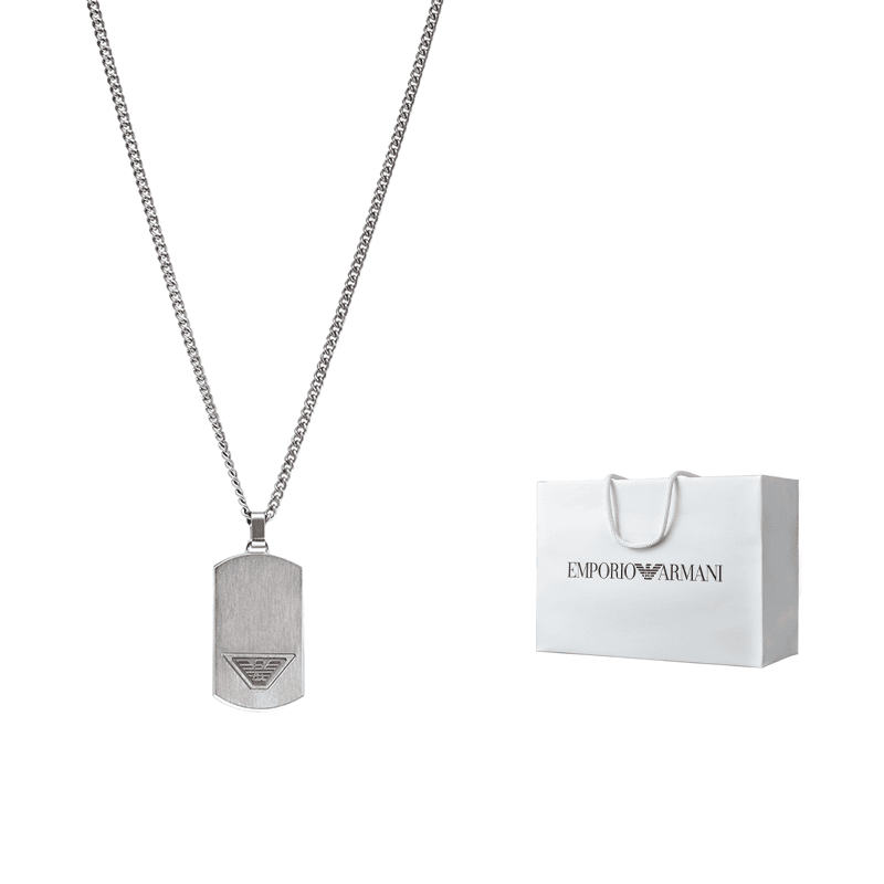 EMPORIO ARMANI Stainless Steel Dog Tag Necklace Shopping Bag
