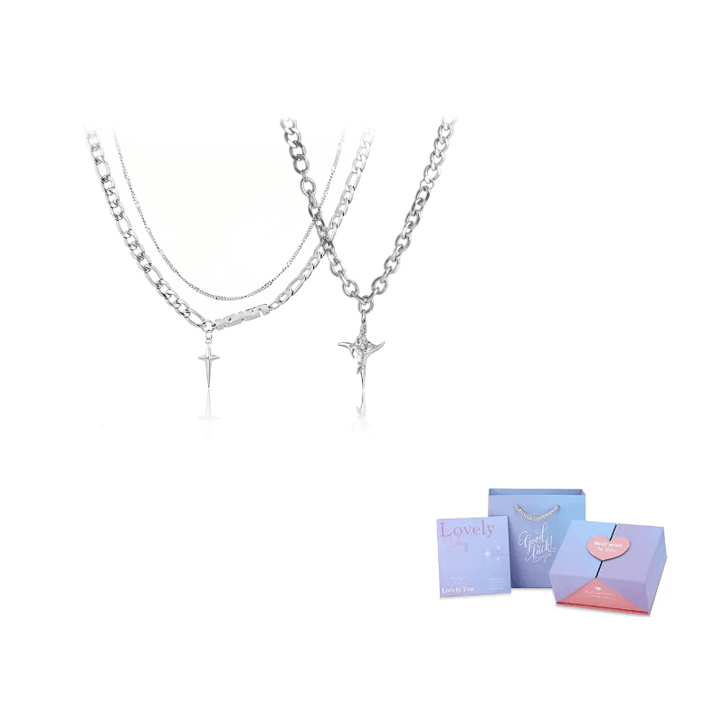 Layering Cross Stars Couple Necklace