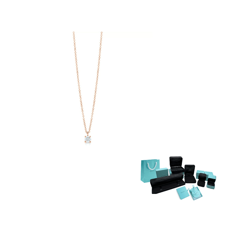 TIFFANY & CO. Solitaire 18K Gold Diamond Necklaces Rose Gold