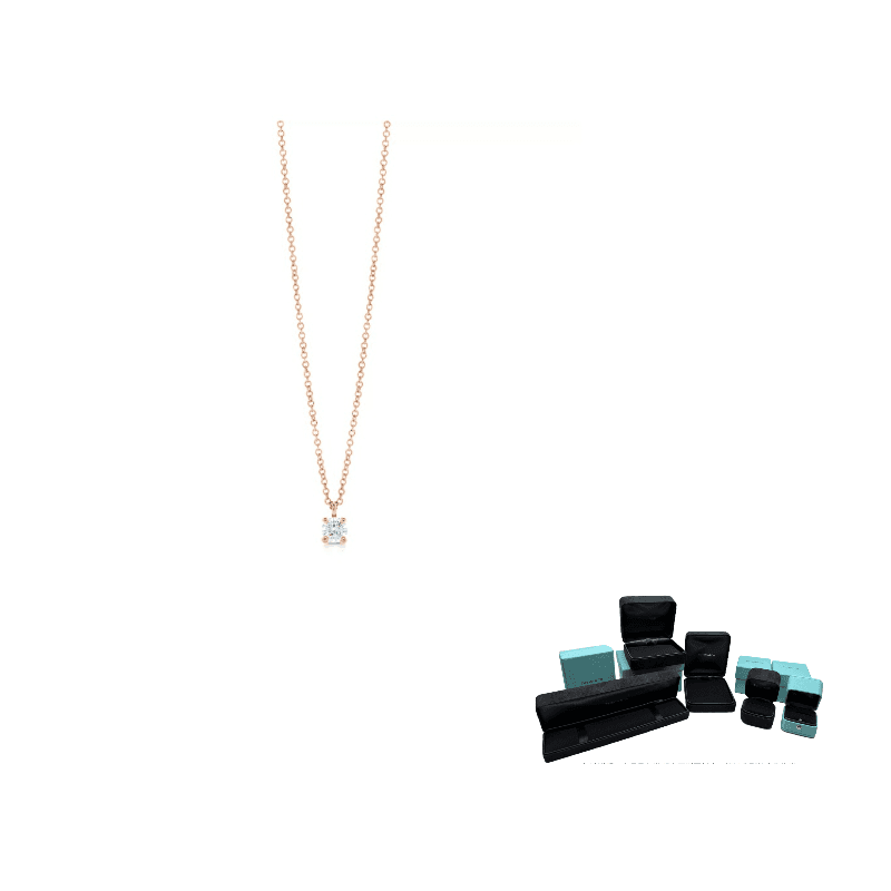 TIFFANY & CO. Solitaire 18K Gold Diamond Necklaces Rose Gold