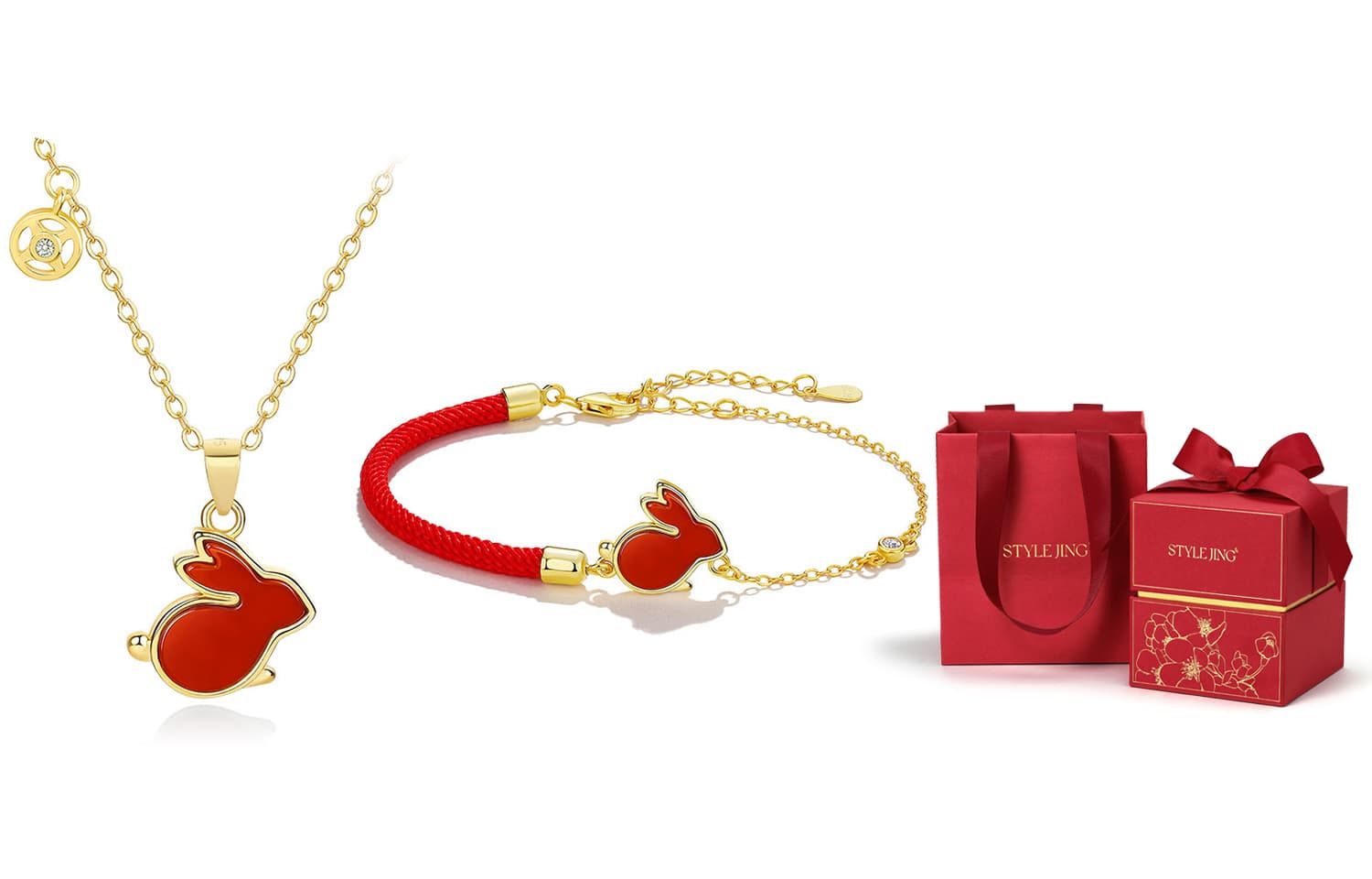 STYLEJING S925 Silver Collarbone Chain Red Necklace+Bracelet+Red Romance Box