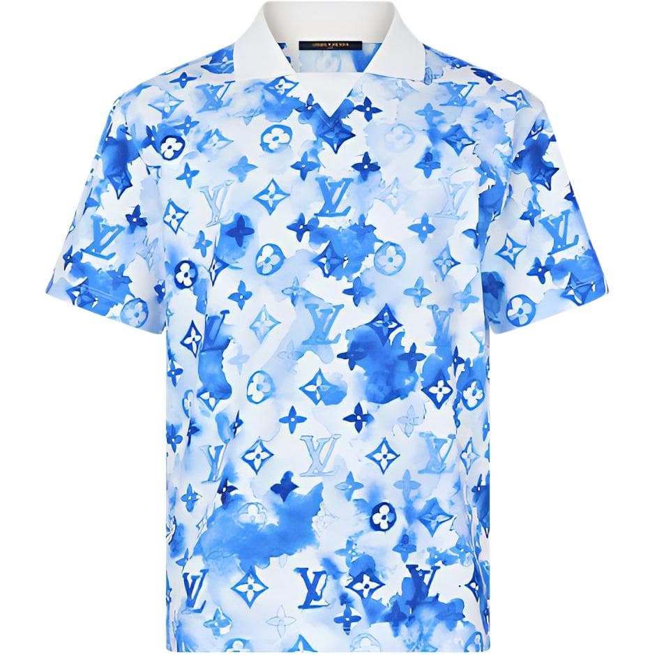 LOUIS VUITTON Pre Owned 2000s Watercolor Monogram Polo Shirt Blue
