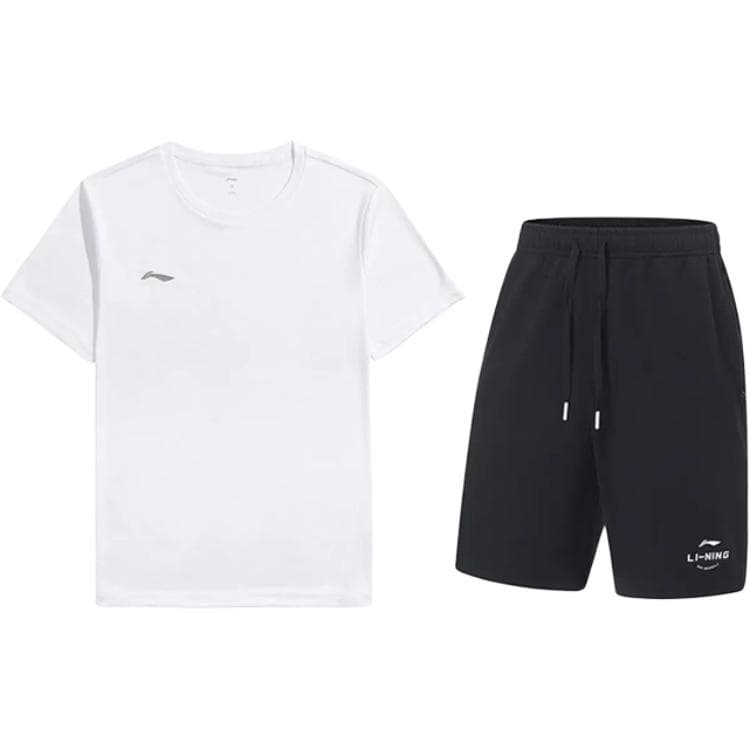 Li Ning Sportswear Standard White Short-Sleeved T-Shirts+Black Sweatpants