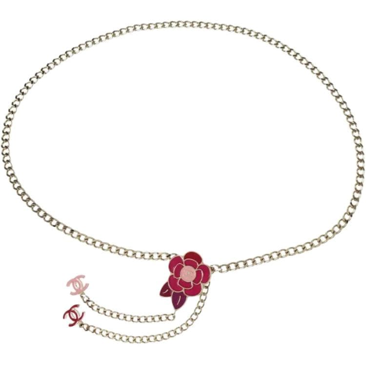 CHANEL Pre Owned 2005 Camellia Charm Chain Belt Gold