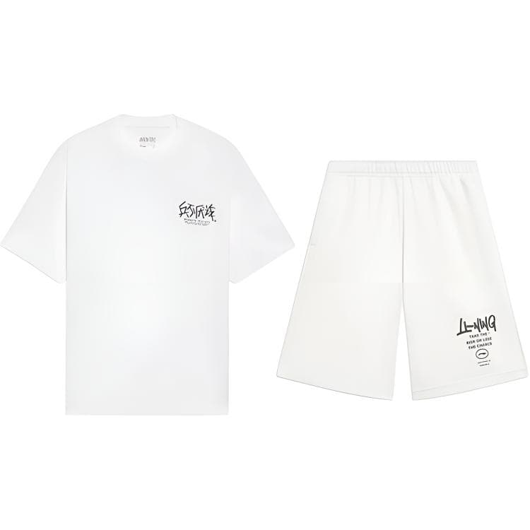 Li Ning Sportswear White+White White ShortSleeved TShirt+White Sweatpants