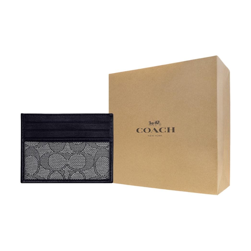 COACH Card Case Fabric With Card Holder Black Gray Gift Box Set (Basic Set+Yellow Box)