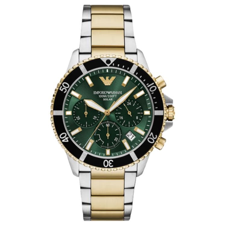 EMPORIO ARMANI Wrist Watch Solar Quartz Movement Stainless Steel Strap 43.5mm Green Dial Green Dial
