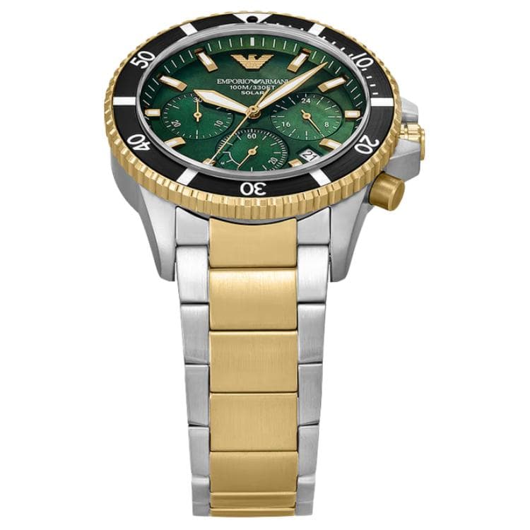 EMPORIO ARMANI Wrist Watch Solar Quartz Movement Stainless Steel Strap 43.5mm Green Dial
