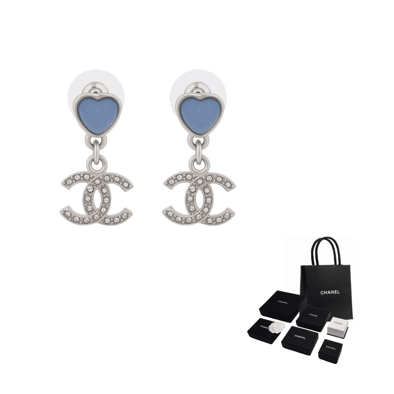 CHANEL Heart Shaped Design Earrings Blue