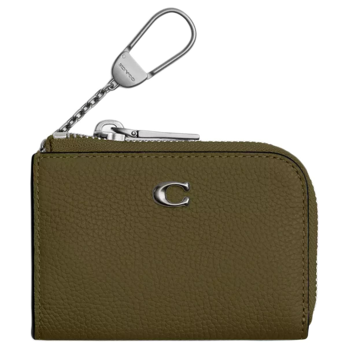 COACH L Zip Polished Pebbled Key Pouch Mini Olive Green Olive Green
