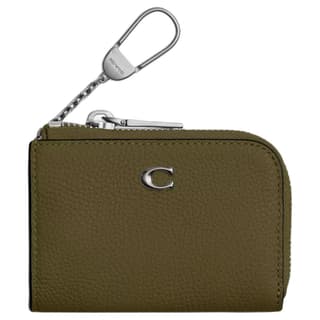 COACH L Zip Polished Pebbled Key Pouch Mini Olive Green