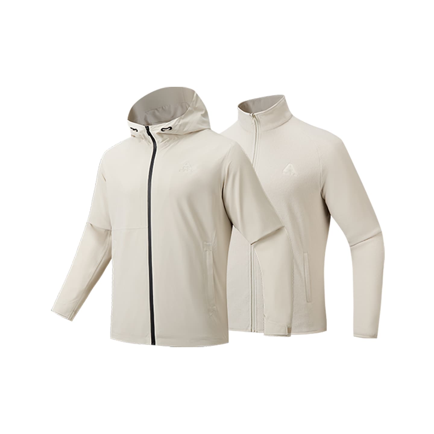 Anta Waterproof, Windproof, UV Protection, Thermal Windbreaker Jacket Two Piece Set Wheat Grain Gray