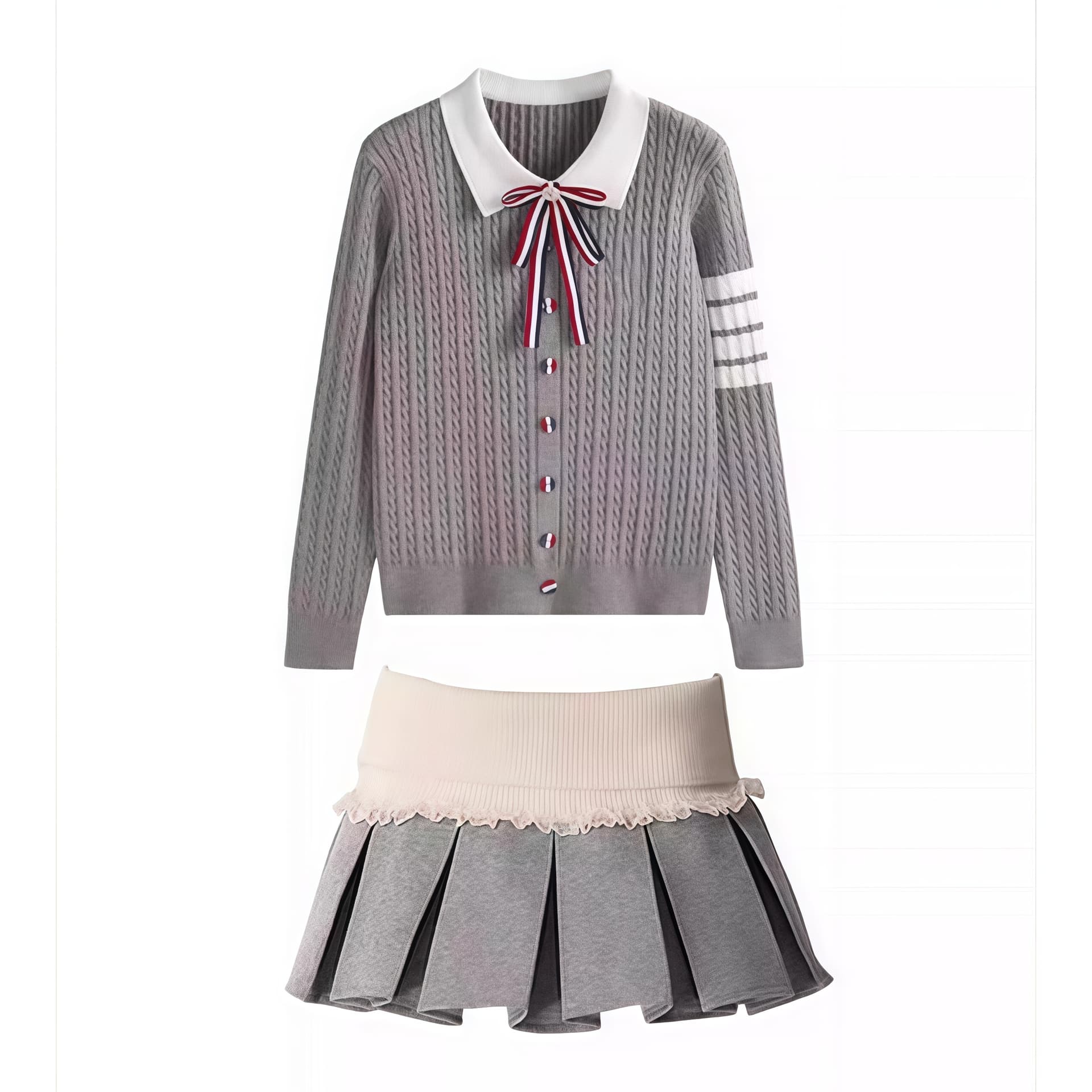 MOUT RECON TAILOR Two Piece Skirt Sets Gray Lapel Moderate Short Gray