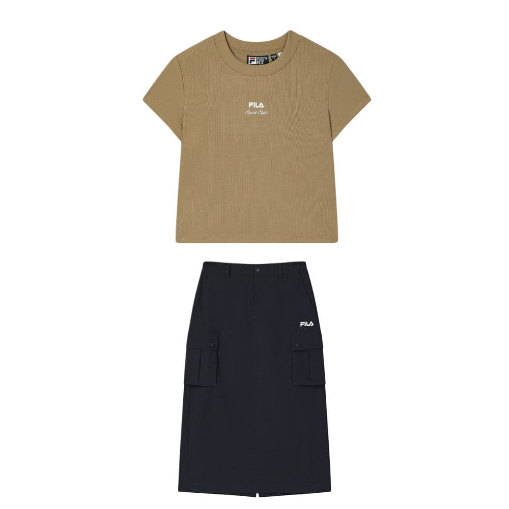 FILA ORIGINALE FW25 Skirt Set Clothing Sets (Top Toffee+Bottom Legend Blue)