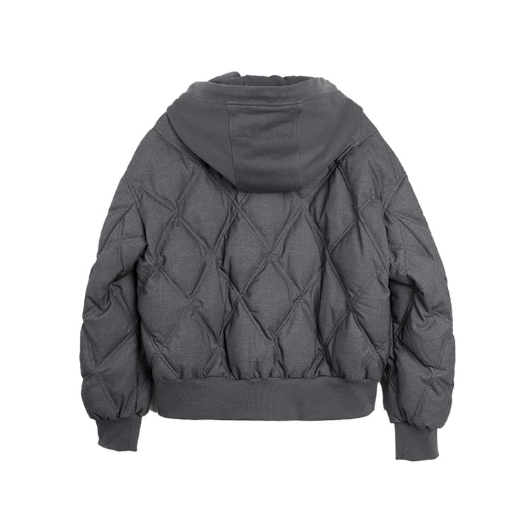 ELLE Down Jackets Medium Gray Hooded Thin Straight Fit