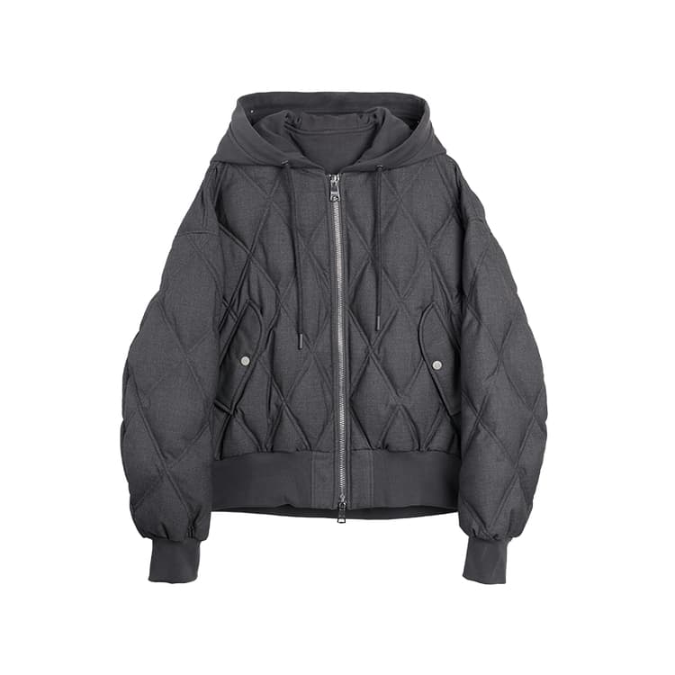 ELLE Down Jackets Medium Gray Hooded Thin Straight Fit