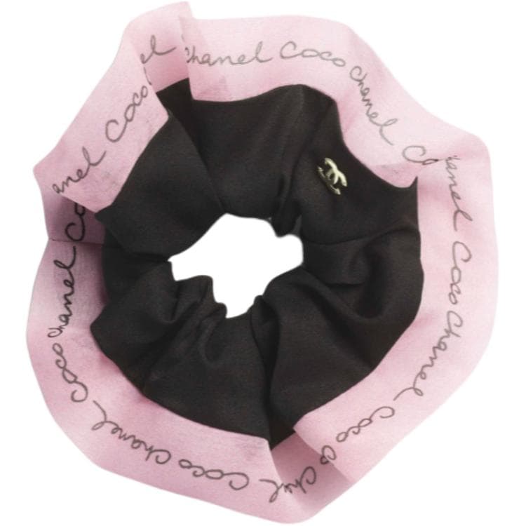 CHANEL Satin Yarn Hair Ties Pink/Black Pink/Black