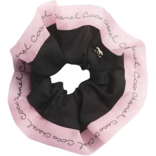 CHANEL Satin Yarn Hair Ties Pink/Black