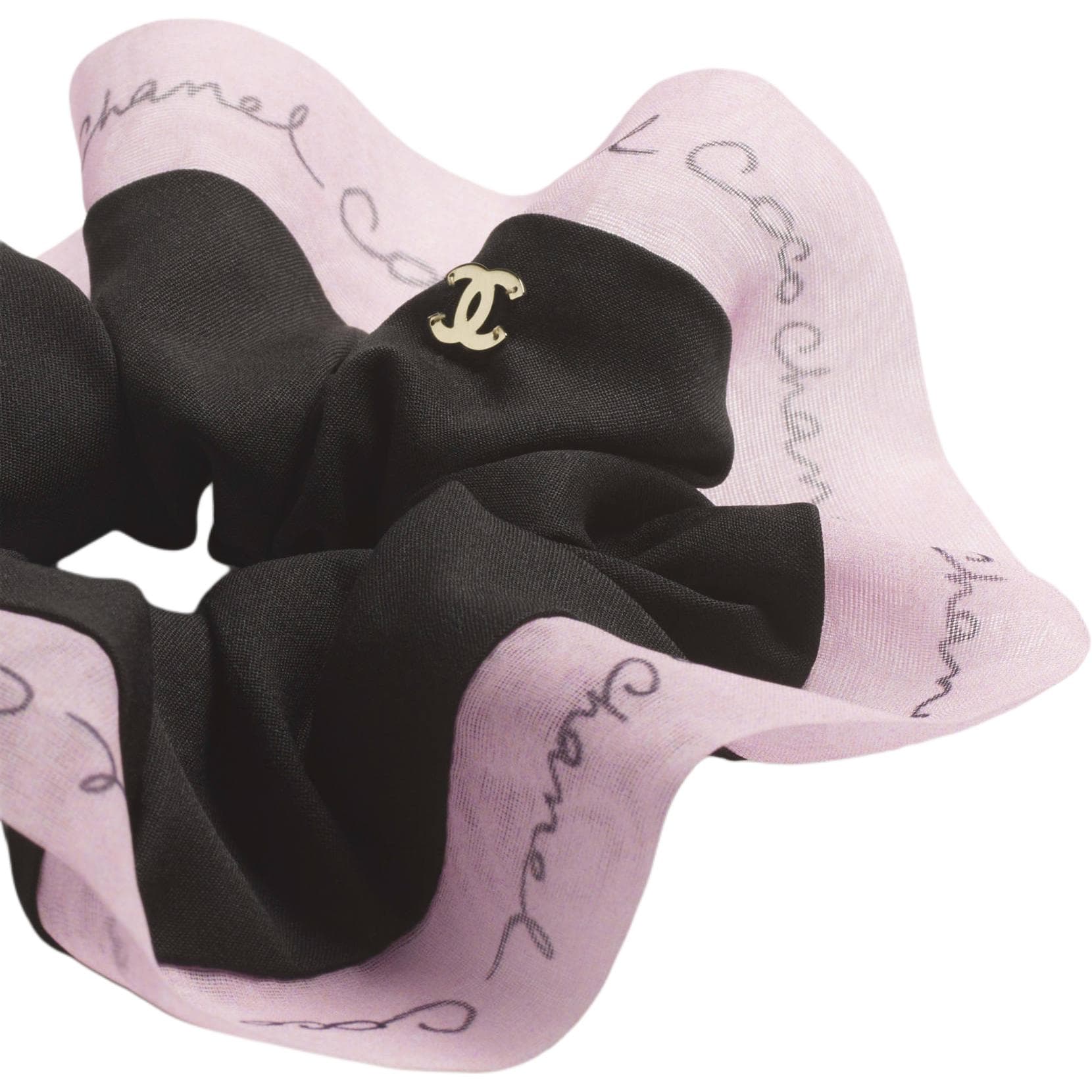 CHANEL Satin Yarn Hair Ties Pink/Black