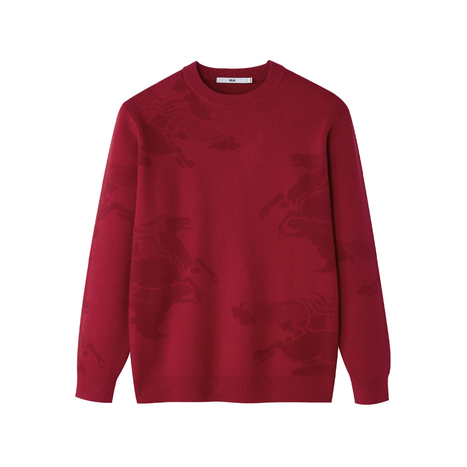HLA Knitwear Red Pattern G5 Crew Neck Thickened Straight Fit
