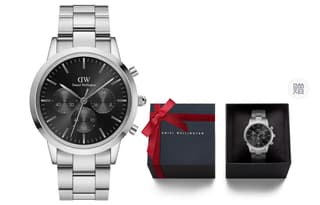Daniel Wellington Three Eye Chronograph Collection Wrist Quartz Movement Stainless Steel Watchband Black Dial